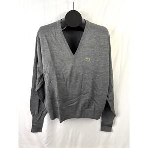 Vintage 1980s Izod Lacoste Gray Knit V-Neck Sweater Men’s Retro Pullover Large